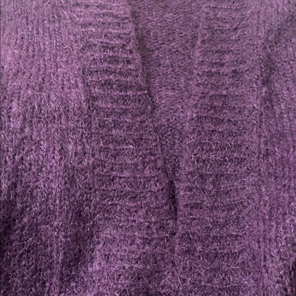 Eileen Fisher Draped Open Front Mohair Wool Cardigan Sweater plum color size XL - Picture 6 of 7